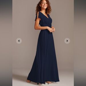 David's Bridal Blue Flutter Sleeve Maxi Gown